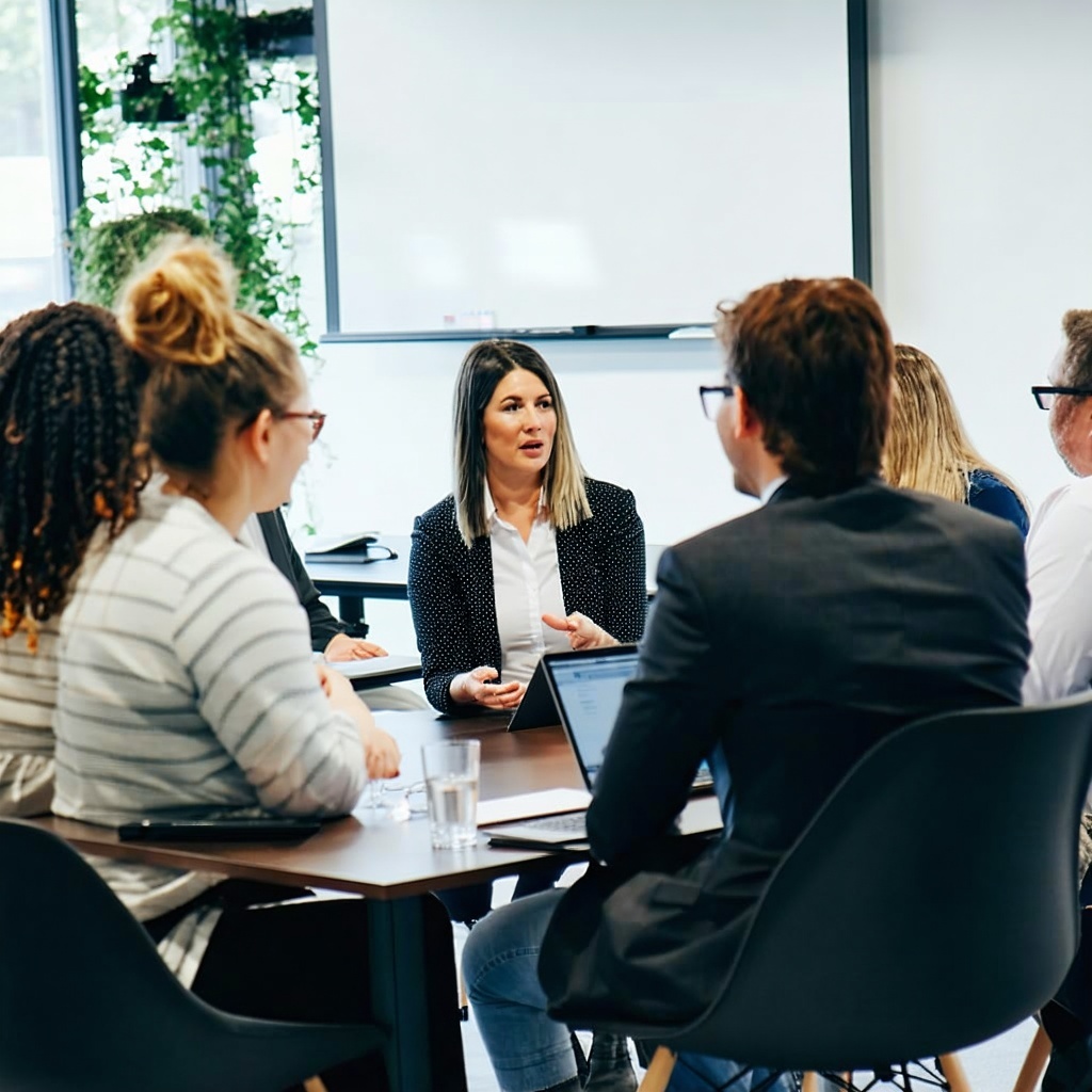 People speaking in a business meeting